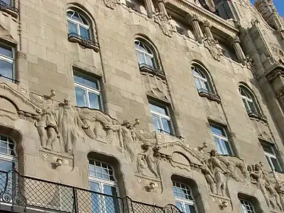 Relief at the façade of Gresham Palace in Budapest by Géza Maróti (1906)