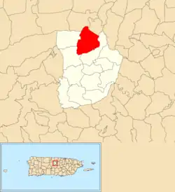 Location of Fránquez within the municipality of Morovis shown in red