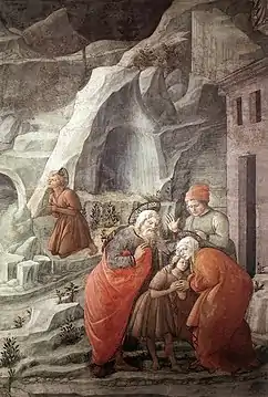 Lippi and workshop, fresco in Prato Cathedral, John the Baptist Bids Farewell to his Family