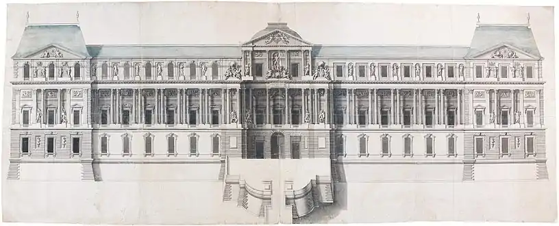 Drawing of an unexecuted project for the east façade of the Louvre by François Le Vau, which may be his proposal of 1664