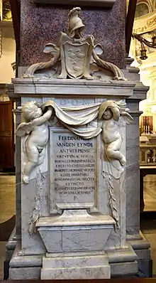 Tomb of Ferdinand van den Eynde, designed and executed by François Duquesnoy, 1633–1640, marble, Santa Maria dell'Anima, Rome