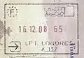 Entry stamp into the Schengen Area issued by the French Border Police at St Pancras International station ('LFT' stands for 'Liaison fixe transmanche' (literally: cross-Channel fixed link))