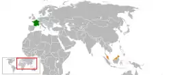 Map indicating locations of France and Malaysia