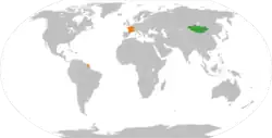 Map indicating locations of France and Mongolia