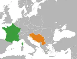 Map indicating locations of France and Yugoslavia