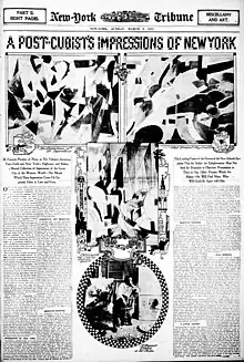 Francis Picabia, paintings published in the New York Tribune, 9 March 1913. Picabia held his first one-man show in New York, Exhibition of New York studies by Francis Picabia, at 291 art gallery (formerly Little Galleries of the Photo-Secession), March 17 - April 5, 1913