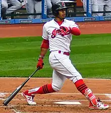 Francisco Lindor wearing stirrups in 2017