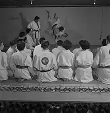 Frank Hatashita instructing a judo class in Toronto (1955)