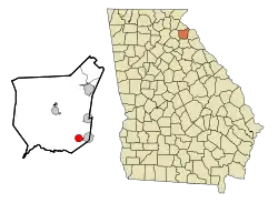 Location in Franklin County and the state of Georgia