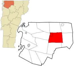 Location in Franklin County and the state of Vermont.