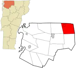 Location in Franklin County and the state of Vermont.