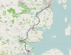 Route map of the Fredericia–Aarhus railway line