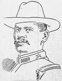 Black and white newspaper illustration of Brigadier General Frederick Emil Resche in 1896, head and shoulders, facing left