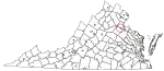 State map highlighting Fredericksburg