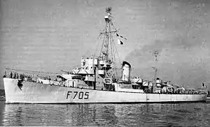 Port side view of Free French Destroyer Escort Marocain (F-705).