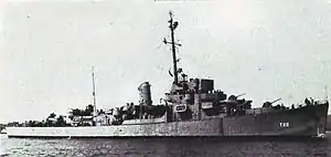 Starboard view of Free French Destroyer Escort Senegalais (T-22).