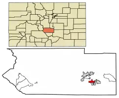Location of Williamsburg in Fremont County, Colorado.