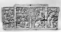 Walters 71196, a different French box panel with two of the same scenes