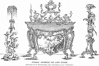 Design for Commode and lamp stands by Thomas Chippendale (1753–1754)