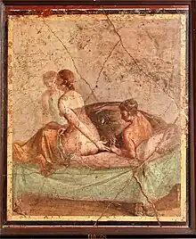 Erotic wall painting from Pompeii. Around 50 to 79 CE.