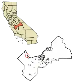 Location of Firebaugh in Fresno County, California.