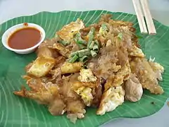 Fried oyster with egg and flour is a common dish in Malaysia and Singapore.