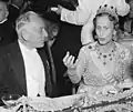 Queen Louise wearing the parure at the Nobel Banquet, 1953