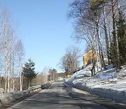 View of the road leading into the village