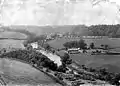 Enterkineholm Farm in the foreground and Enterkine House in the distance; Sawmill in the middle ground