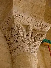 Capital of Corinthian form with Byzantine decoration and carved dosseret, San Martín de Tours, Frómista, Palencia, Spain