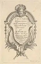 Baroque cartouche of the frontispiece for Figures françoises et comiques by Robert Hecquet, possibly 1702, etching in paper, Metropolitan Museum of Art, New York City