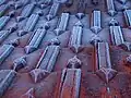 Frost on interlocking roof tiles in Britain