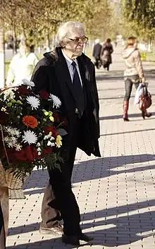 Maestro Fuat Mansurov participates in the wreath-laying ceremony to the Ğabdulla Tuqay memorial on October 3, 2007 in Almetyevsk, Republic of Tatarstan, Russia