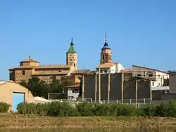 The two bell towers of Fuendejalon seen from the north