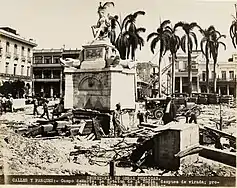 The elevation and rotation of the statue in 1928.