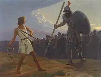 Portrait of David fighting Goliath