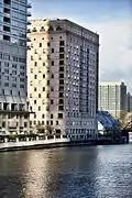 Fulton House sits at a juncture in the Chicago River known as Wolf Point.