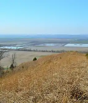 A steep hillside prairie overlooking the Mississippi River bottoms