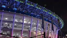 A multi-color LED lighting system was installed on the stadium's facade