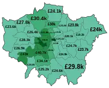 Gross Domestic Household Income (GDHI) across London in 2020