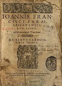 De rebus Sardois liber primus, Cagliari, 1580.