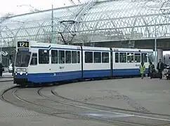 Tram at the former tram stop