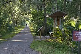 Entrance to a broad recreational trail