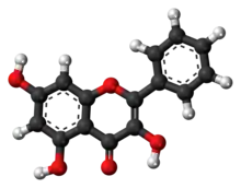 Ball-and-stick model of the galangin molecule