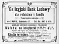 1913 advert for the Länderbank-sponsored Galician People's Bank for Agriculture and Trade