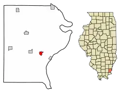 Location of Shawneetown in Gallatin County, Illinois.