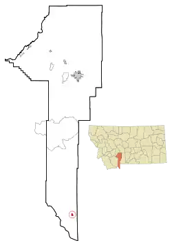 Location of West Yellowstone within Gallatin County