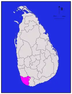 Map of Sri Lanka with Galle District highlighted