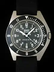 Desert Storm Wristwatch (1990)— prototype submitted to the US Government for approval prior to use during the Gulf War, final version supplied by Gallet to pilots of the United States Air Force under the Marathon label