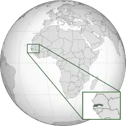 Location of the Gambia (dark green) in western Africa